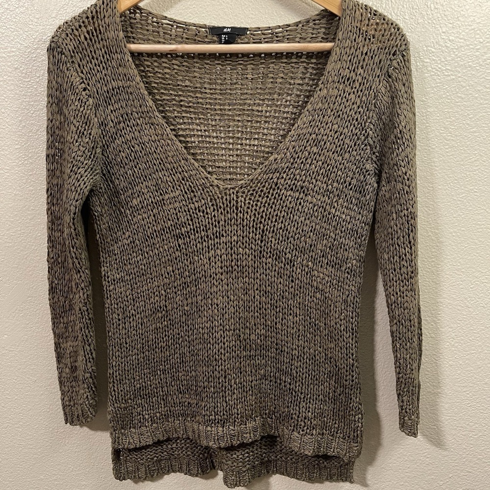 H & M Open Knit Sweater Olive Green Oversized Fairy Grunge Goblincore Sz S